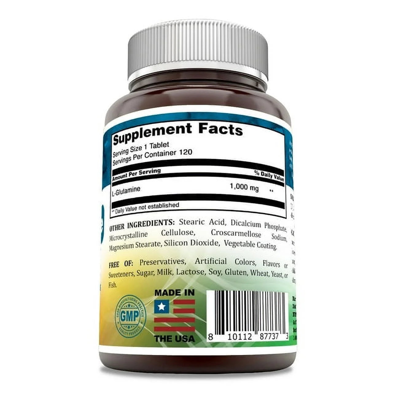 L-Glutamine 1000Mg 120 Tablets | Amino Acid Supplement for Men & Women | Non-Gmo | Gluten Free | Made in USA