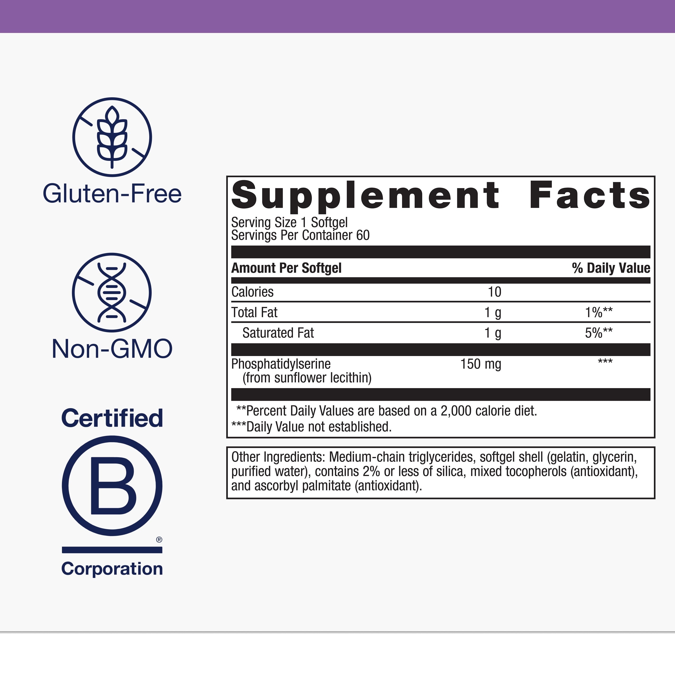 Phosphatidylserine - Brain Support Supplement* - for Focus & Learning - Non-Gmo & Gluten-Free - 60 Softgels