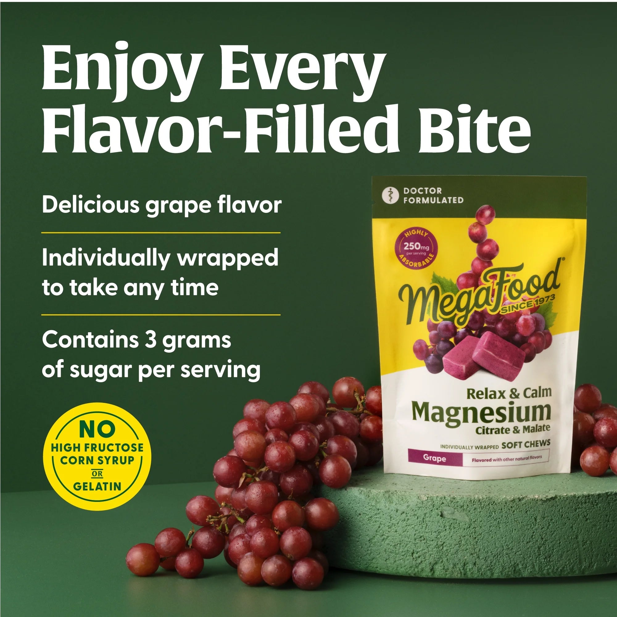 Relax + Calm Magnesium Soft Chews - Citrate & Malate - Grape Flavor - 15 Servings
