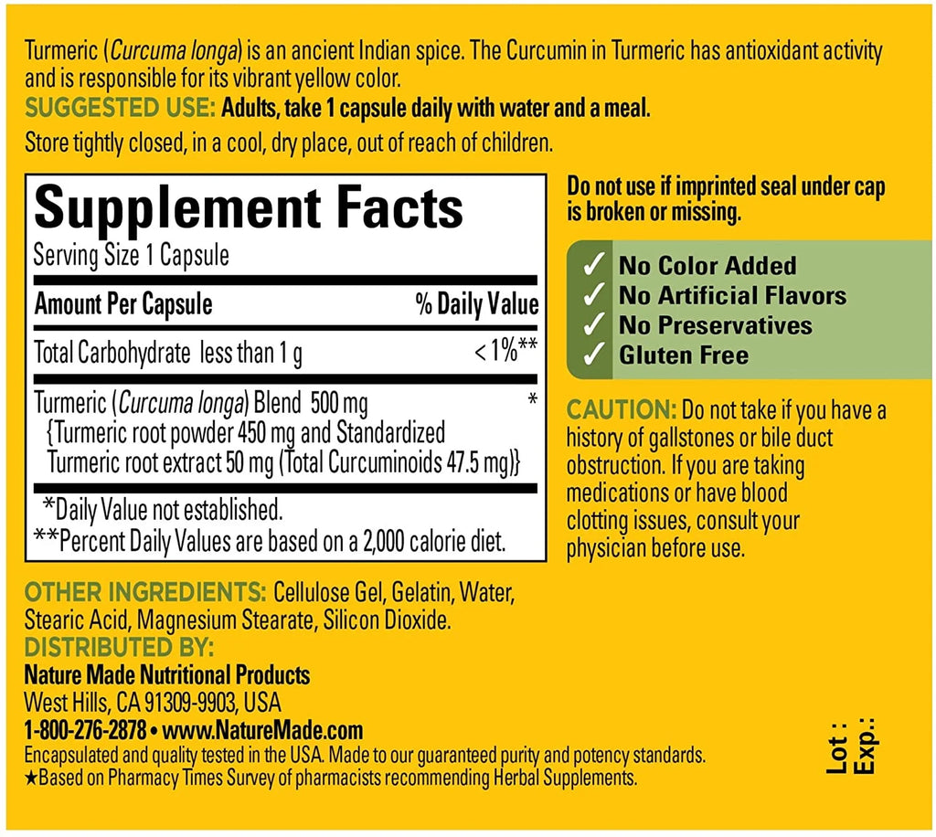 Turmeric Curcumin, Provides Antioxidant Benefits, Standardized Extract 60 Capsules-3 Pack