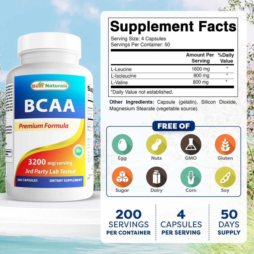 BCAA 3200 Mg Capsules, 200 Count