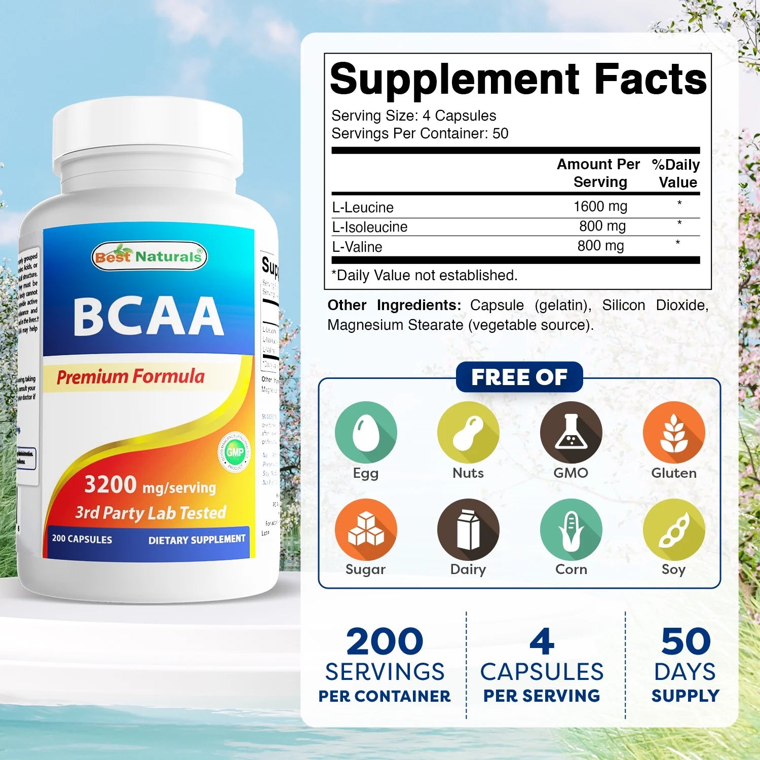 BCAA 3200 Mg Capsules, 200 Count
