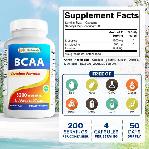 BCAA 3200 Mg Capsules, 200 Count