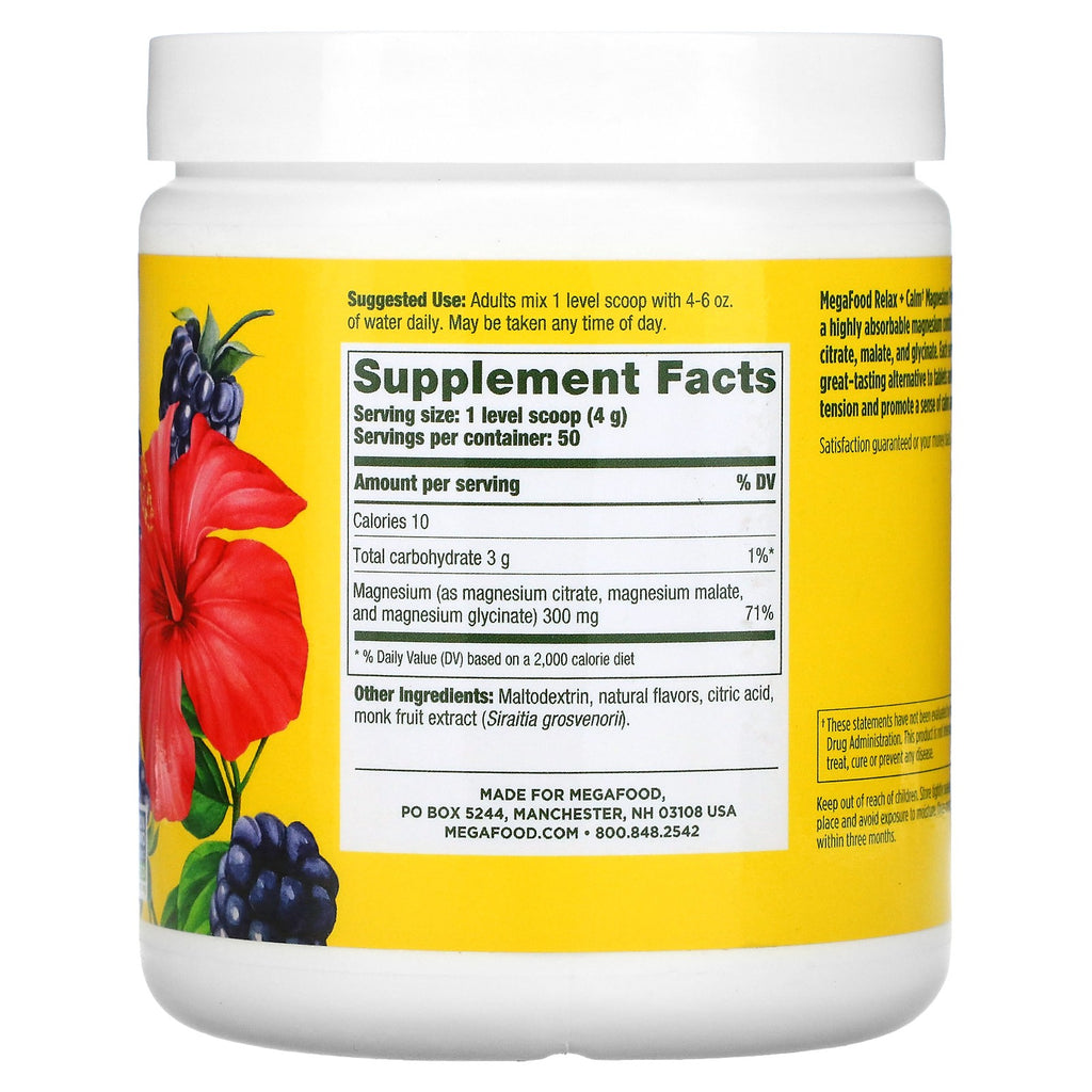 Relax + Calm Magnesium, Blackberry Hibiscus Oasis, 7.05 Oz (200 G)