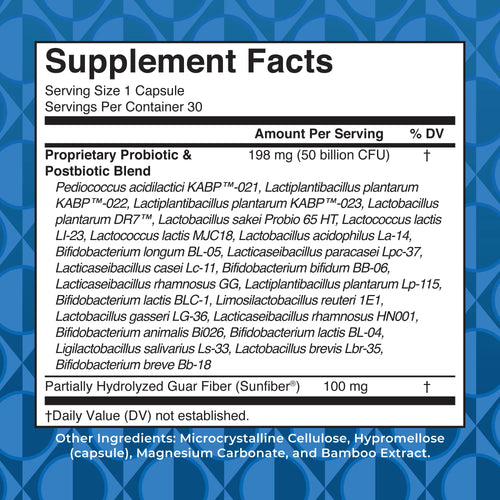 3-In-1 Probiotics Digestive Health Supplement for Women & Men, 50 Billion CFU, Allergen Free, 0.5 Oz
