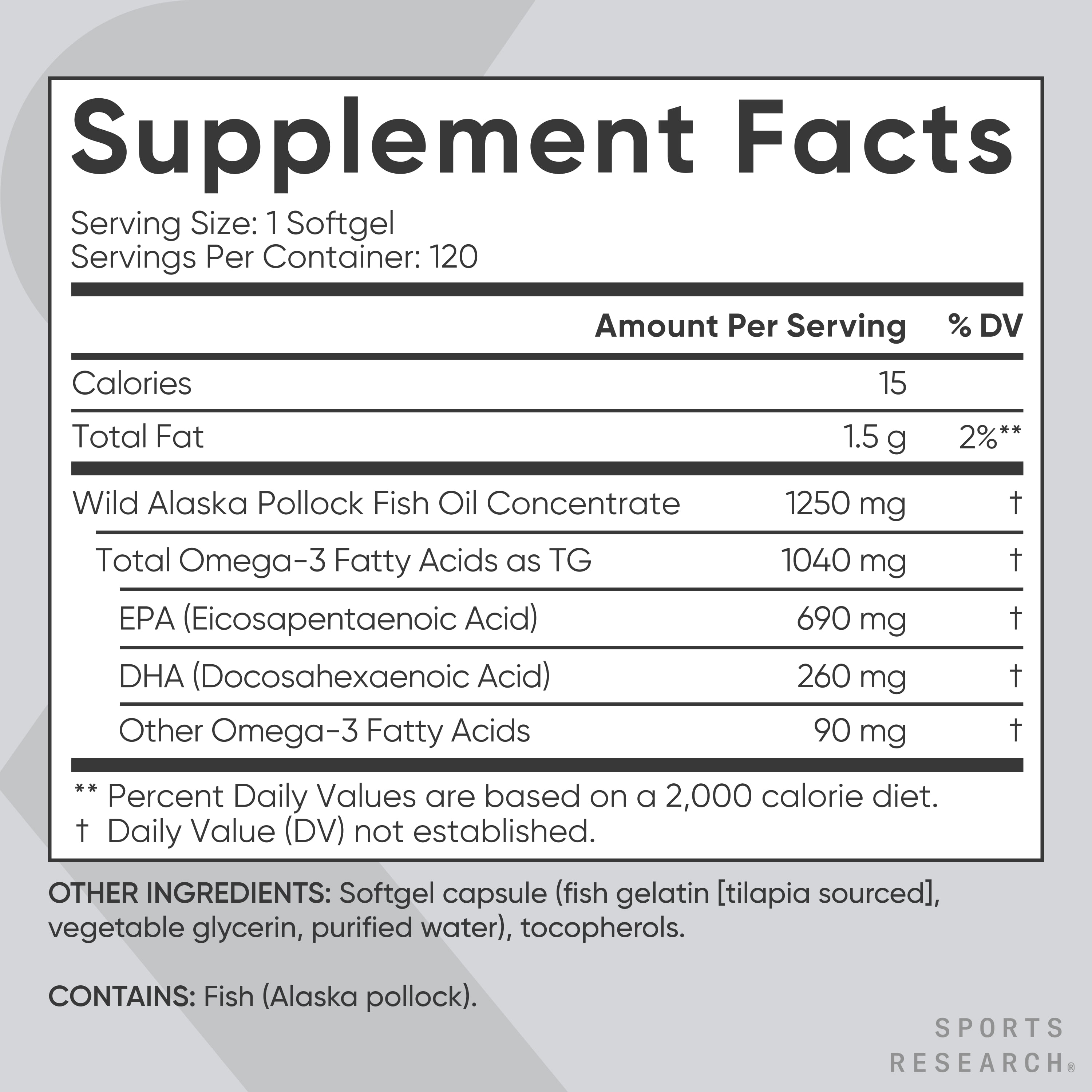 Omega 3 Fish Oil Supplement, Triple Strength 1250Mg Omega 3 Fatty Acids, 120 Softgels