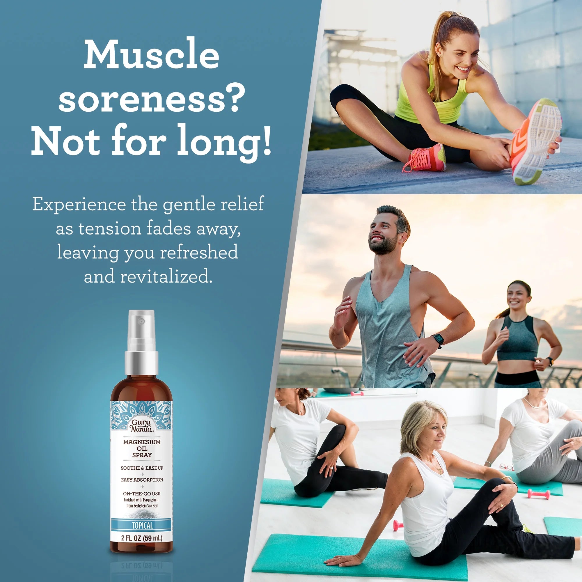 Magnesium Oil Spray for Muscle Relief & Soothing Aches - Quick Absorbing- 2Oz