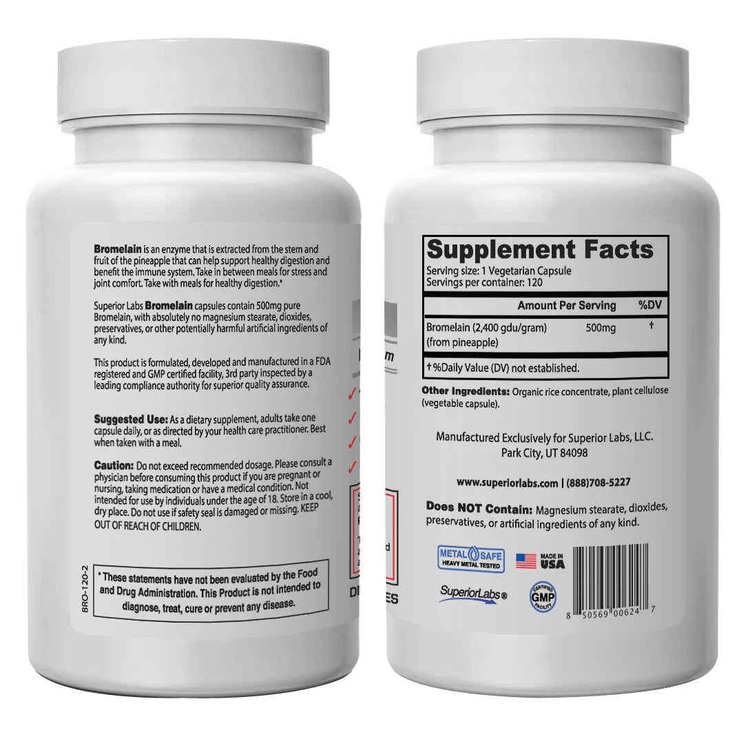 Bromelain - Non Synthetic! - 2,400Gdu/Gram. 500Mg, 120 Vegetable Caps - Made in USA