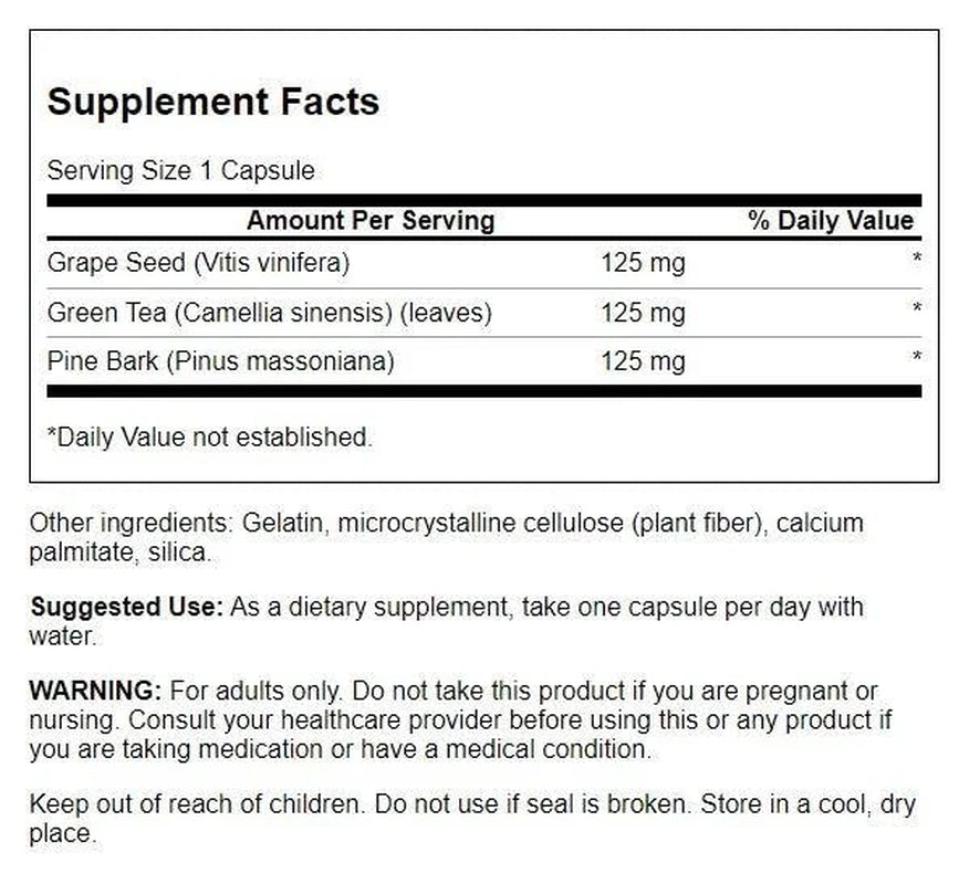 Grape Seed Green Tea & Pine Bark Complex Heart Cardiovascular Immune Support Health Antioxidant Healthy Blood Pressure Support Polyphenols OPCS Herbal Supplement 60 Capsules (Caps)