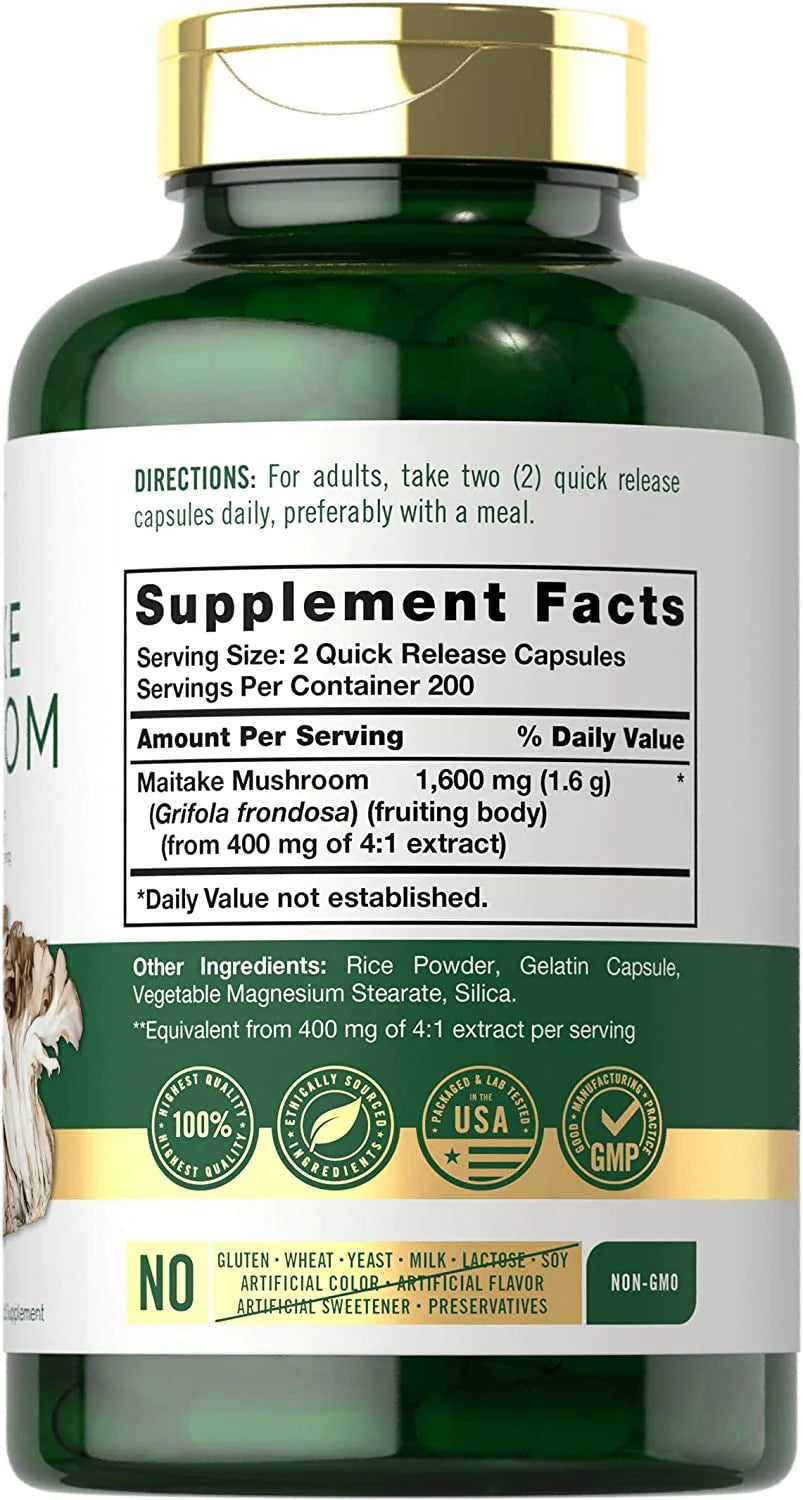 Maitake Mushroom Supplement | 1600Mg | 400 Extract Capsules for Men and Women | by