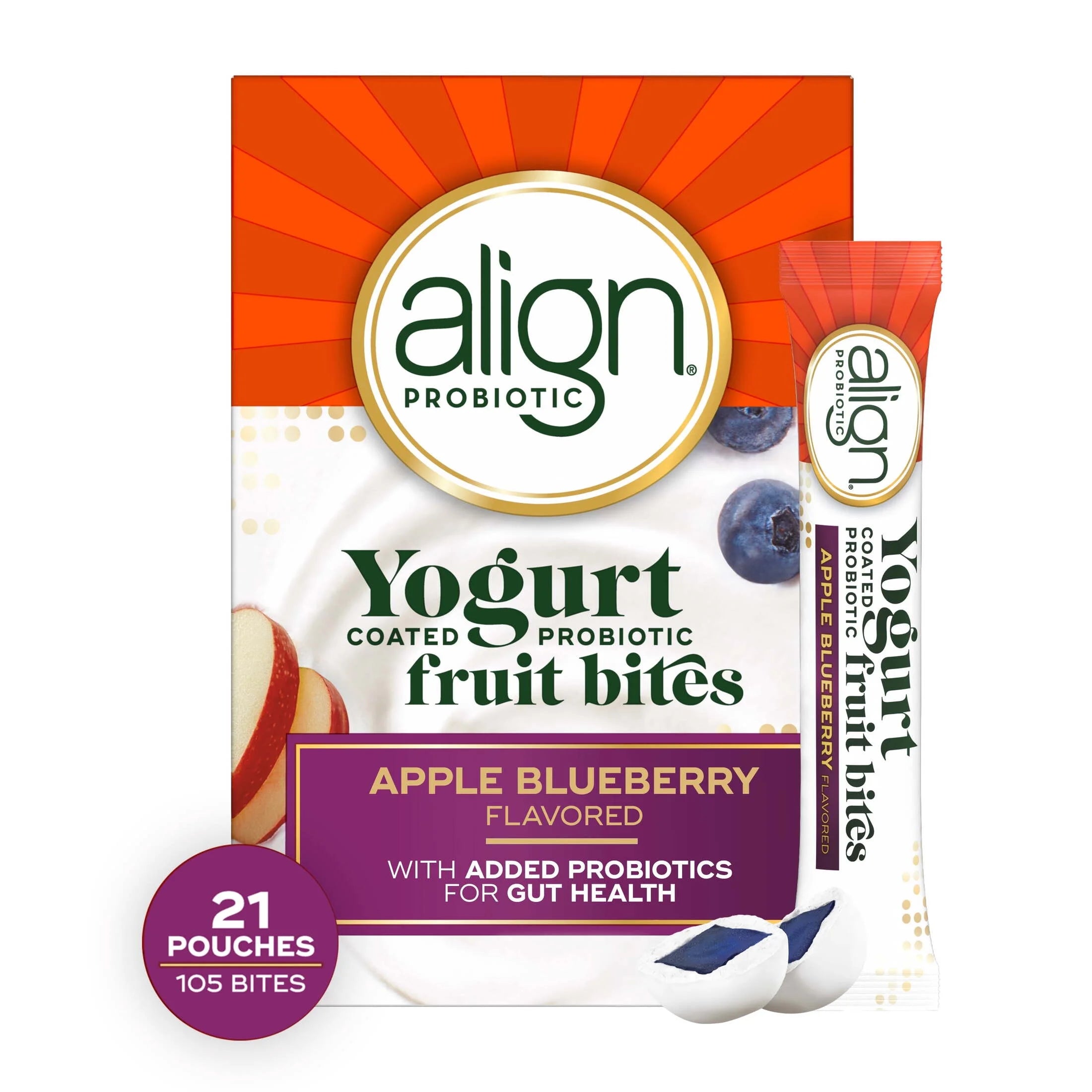 Probiotic Yogurt Coated Fruit Bites, Probiotic Supplement for Daily Gut Health, 21 Count