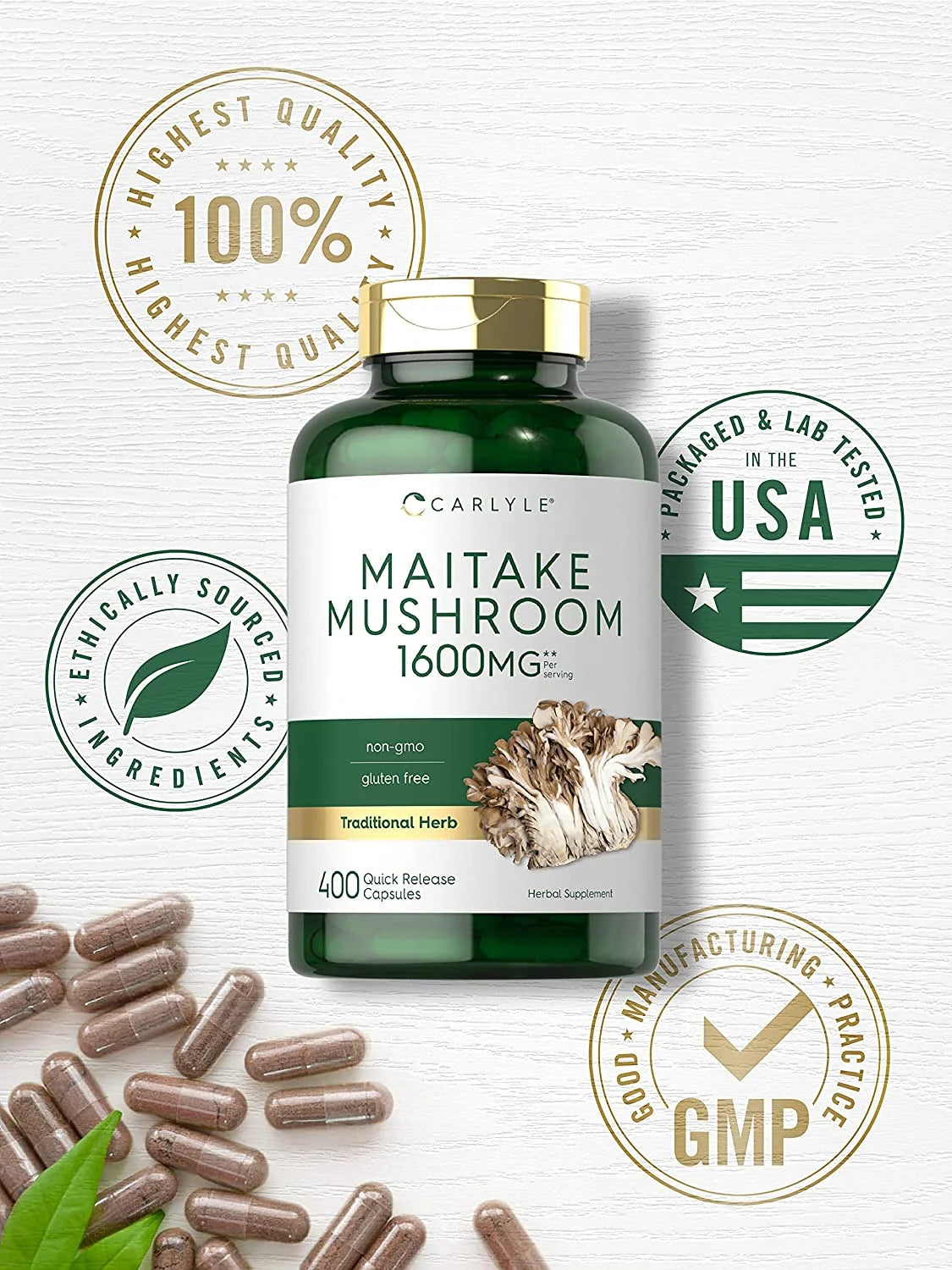 Maitake Mushroom Supplement | 1600Mg | 400 Extract Capsules for Men and Women | by