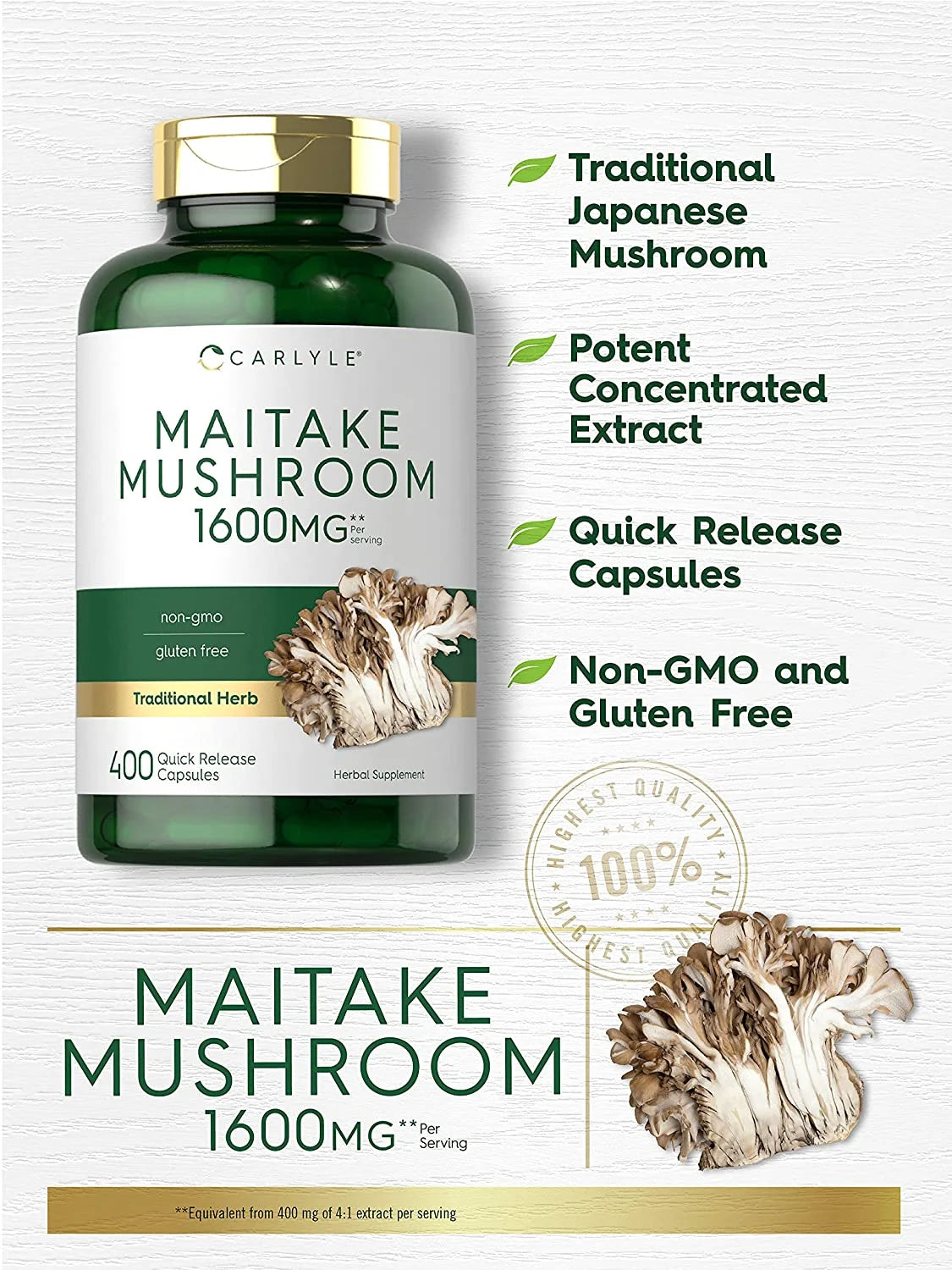 Maitake Mushroom Supplement | 1600Mg | 400 Extract Capsules for Men and Women | by