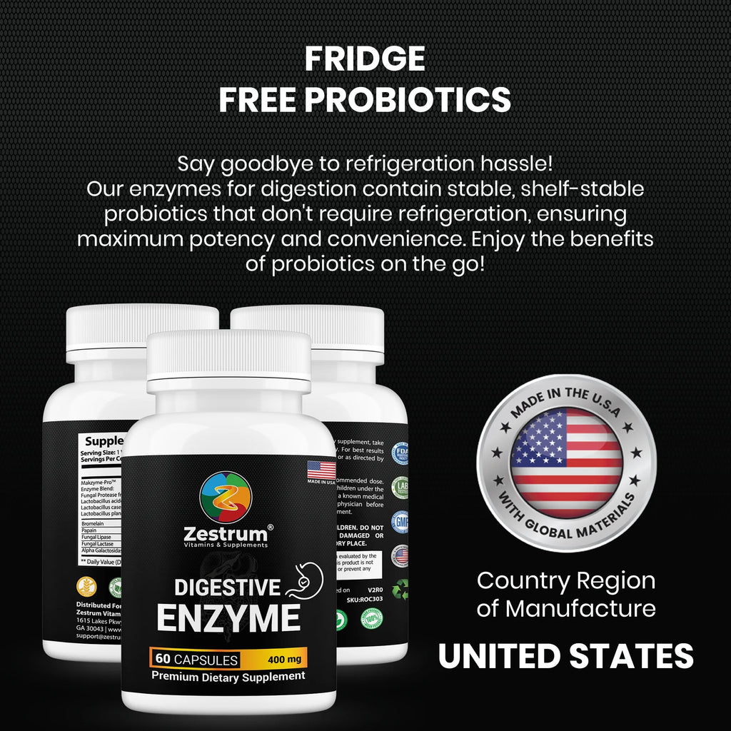 ZESTRUM Digestive Enzymes - 400Mg Ultra Digestive Food Enzymes for Gas, Bloating & Food Digestion - 60Ct