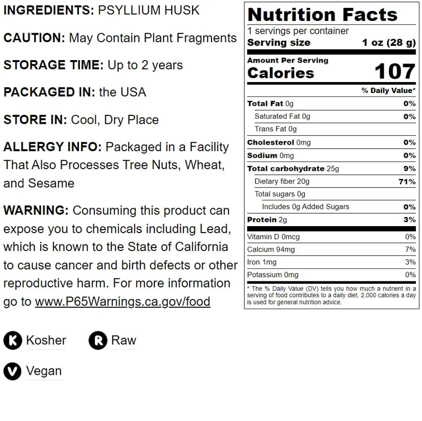 Psyllium Husk Powder, 0.75 Pounds — Kosher, Raw, Vegan — by