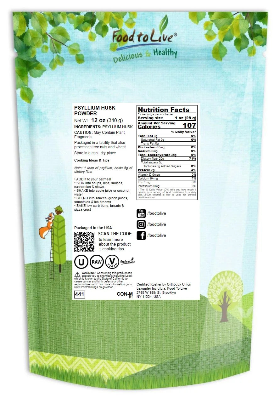 Psyllium Husk Powder, 0.75 Pounds — Kosher, Raw, Vegan — by