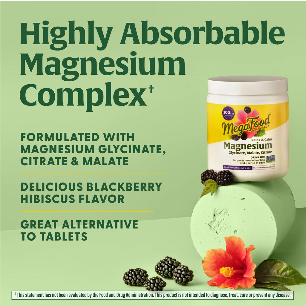 Relax + Calm Magnesium Powder - Drink Mix - Blackberry Hibiscus - 50 Servings