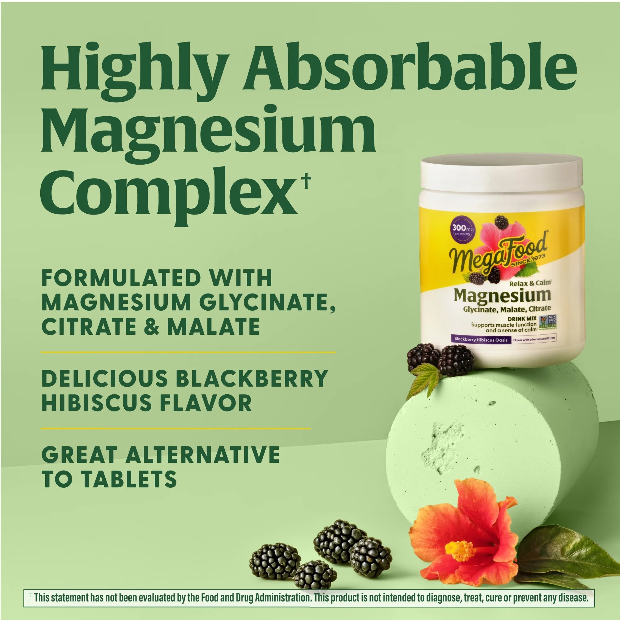 Relax + Calm Magnesium Powder - Drink Mix - Blackberry Hibiscus - 50 Servings