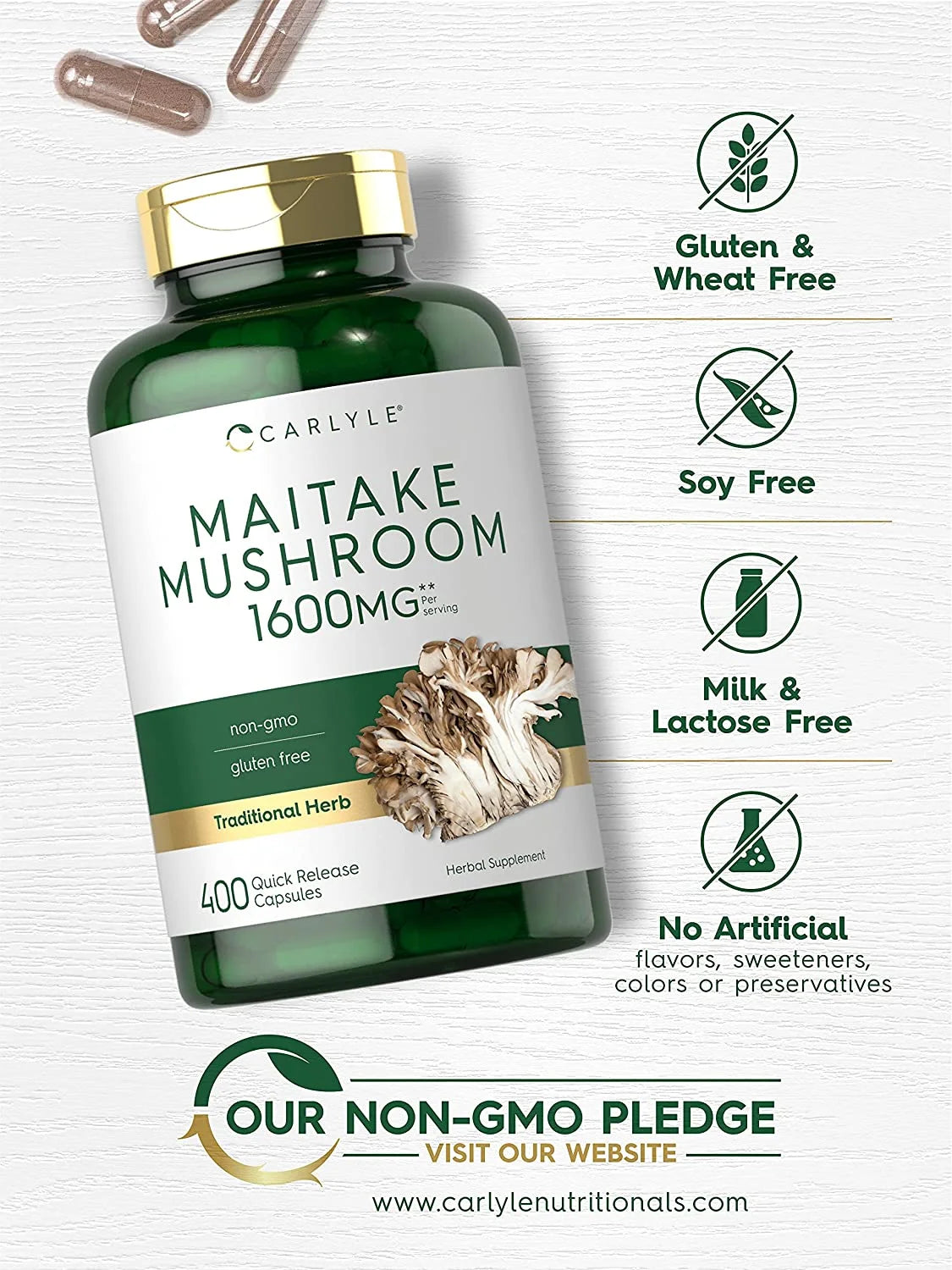 Maitake Mushroom Supplement | 1600Mg | 400 Extract Capsules for Men and Women | by