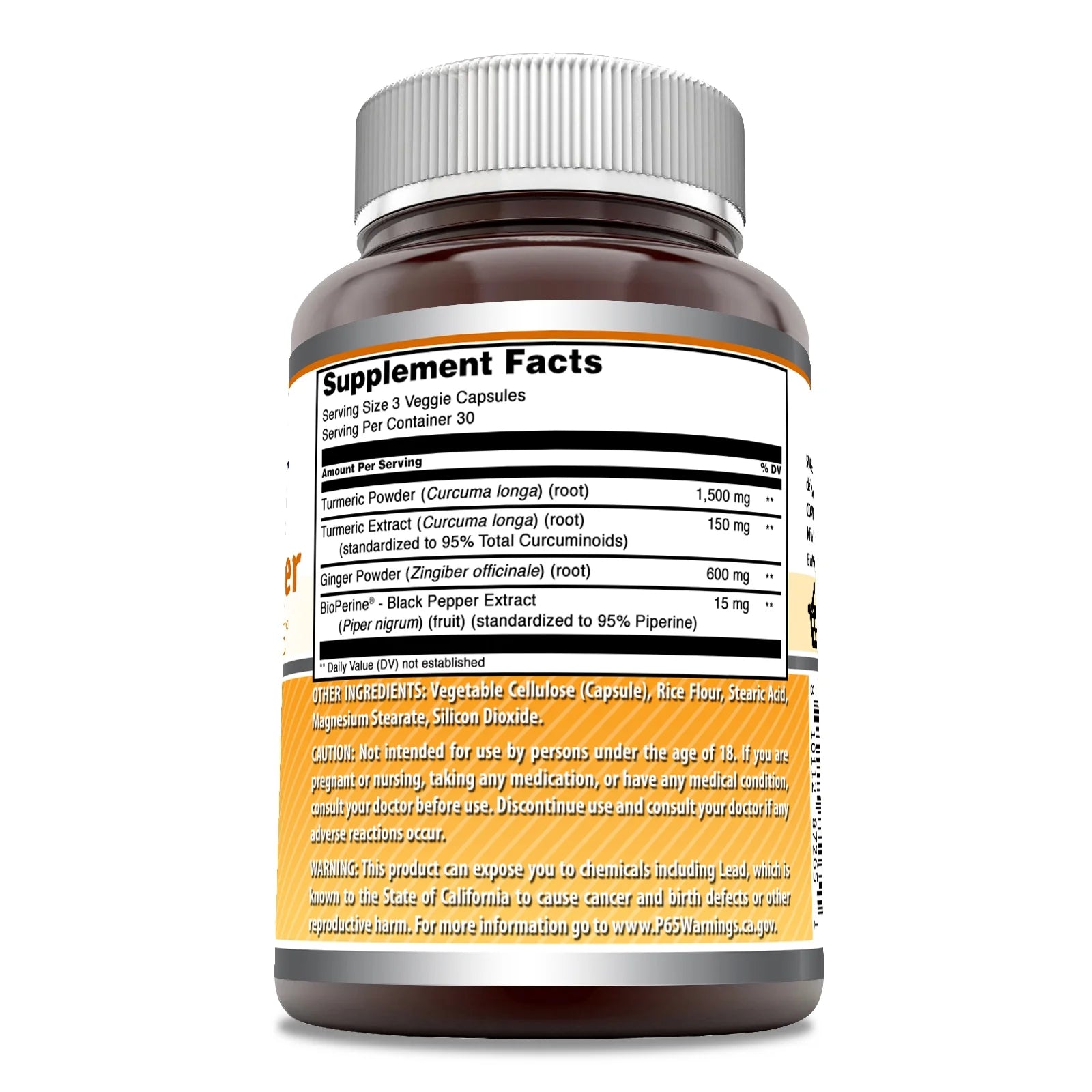 Turmeric & Ginger with Bioperine, 750 Mg, 180 Veggie Capsules