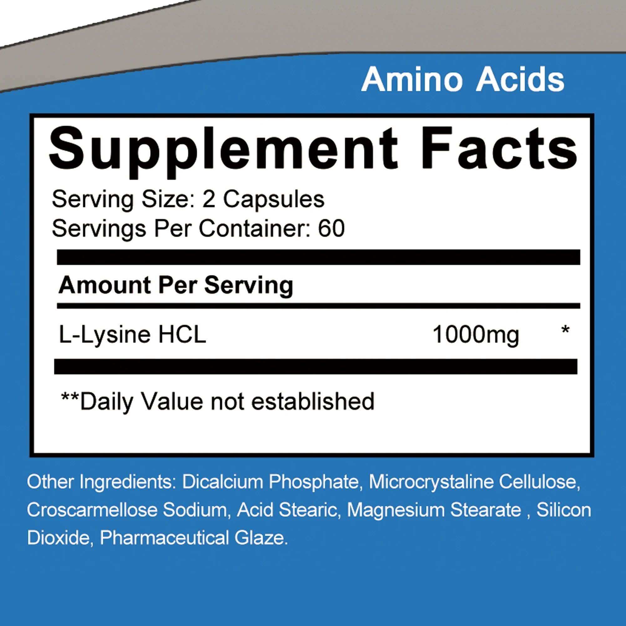 L-Lysine 1000 Mg - Essential Amino Acid, Healthy Immune Function, Supports Collagen Synthesis - 120 Capsules