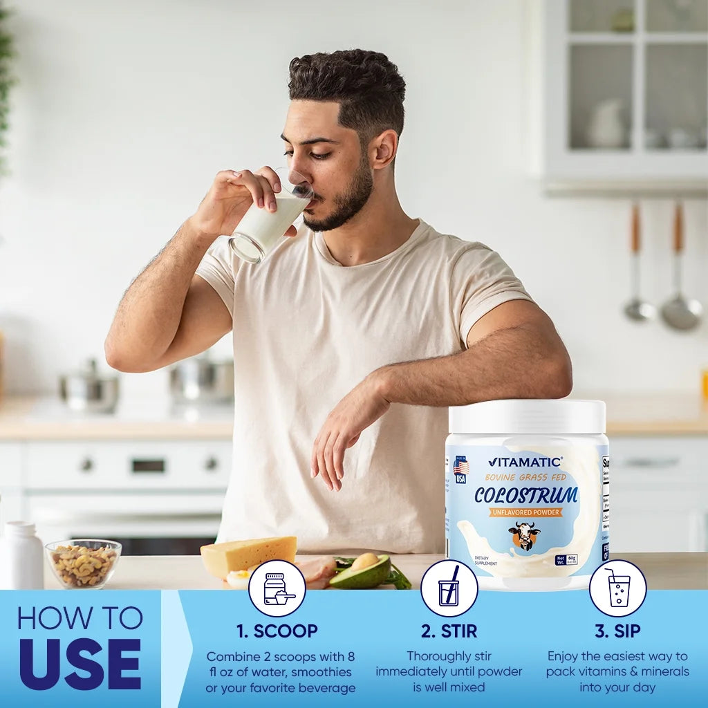 Bovine Colostrum 30% Igg Powder - Supplement for Gut Health, Hair Growth, Beauty, Muscle Recovery, & Immune Support - Easy to Mix - 60 Gram - 30 Servings (Unflavored)