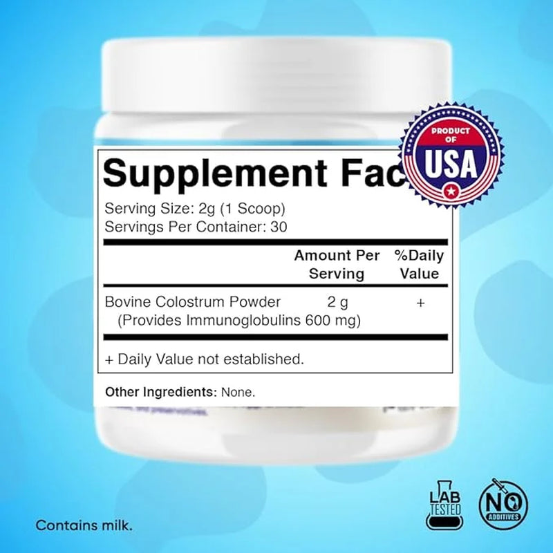 Bovine Colostrum 30% Igg Powder - Supplement for Gut Health, Hair Growth, Beauty, Muscle Recovery, & Immune Support - Easy to Mix - 60 Gram - 30 Servings (Unflavored)
