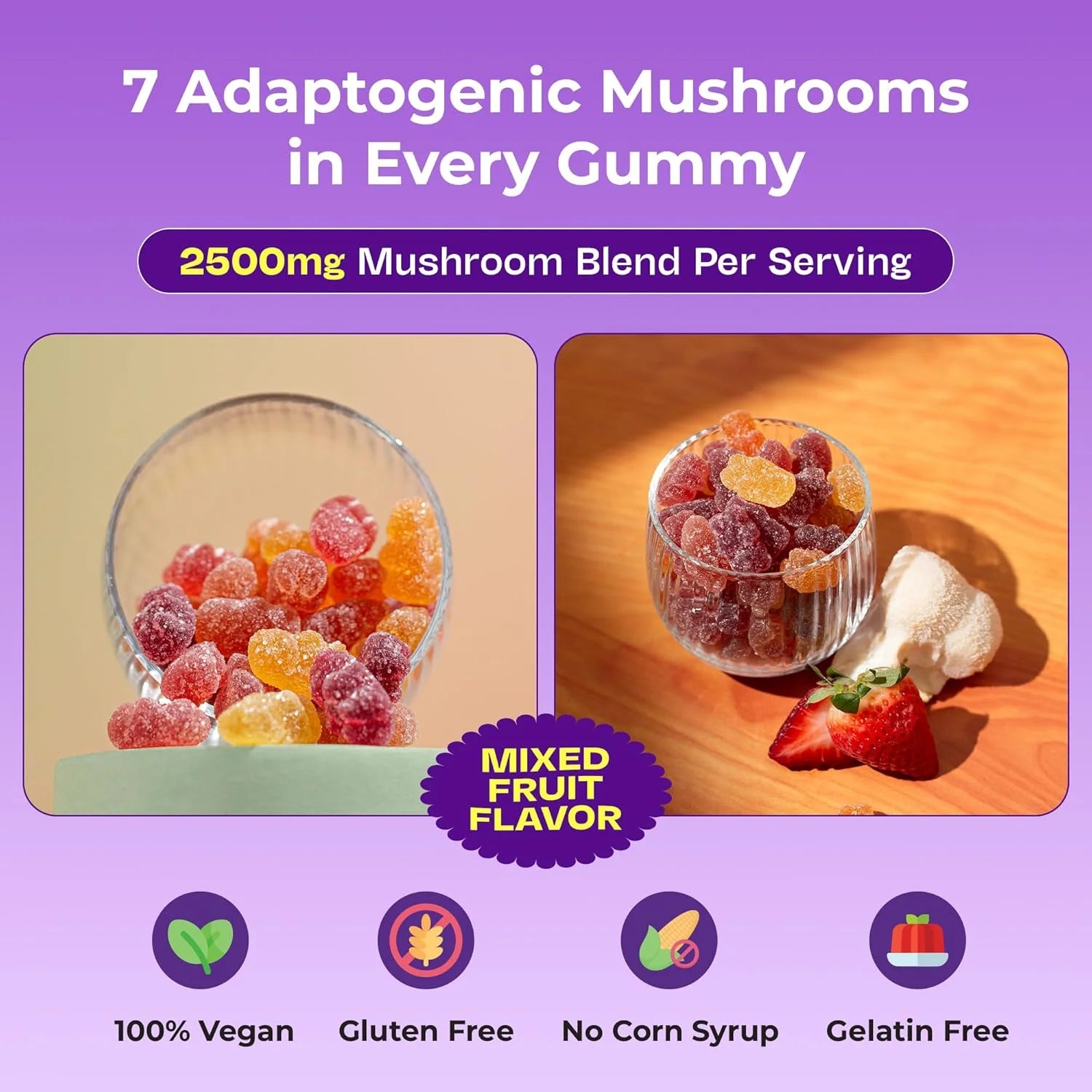 Serenity Bites Mushroom Gummies with Lavender Extract and Chamomile for Relaxation, 60 Count