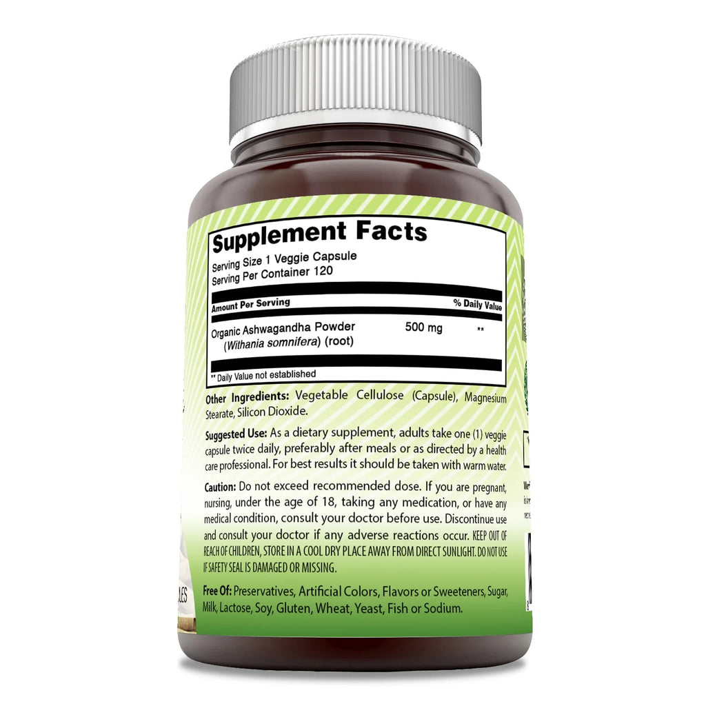 Ashwagandha 500 Mg per Serving 120 Veggie Capsules Supplement | Non-Gmo | Gluten Free | Made in USA | Suitable for Vegetarians