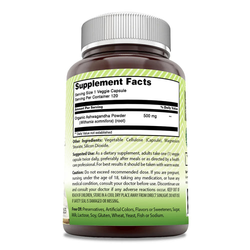 Ashwagandha 500 Mg per Serving 120 Veggie Capsules Supplement | Non-Gmo | Gluten Free | Made in USA | Suitable for Vegetarians