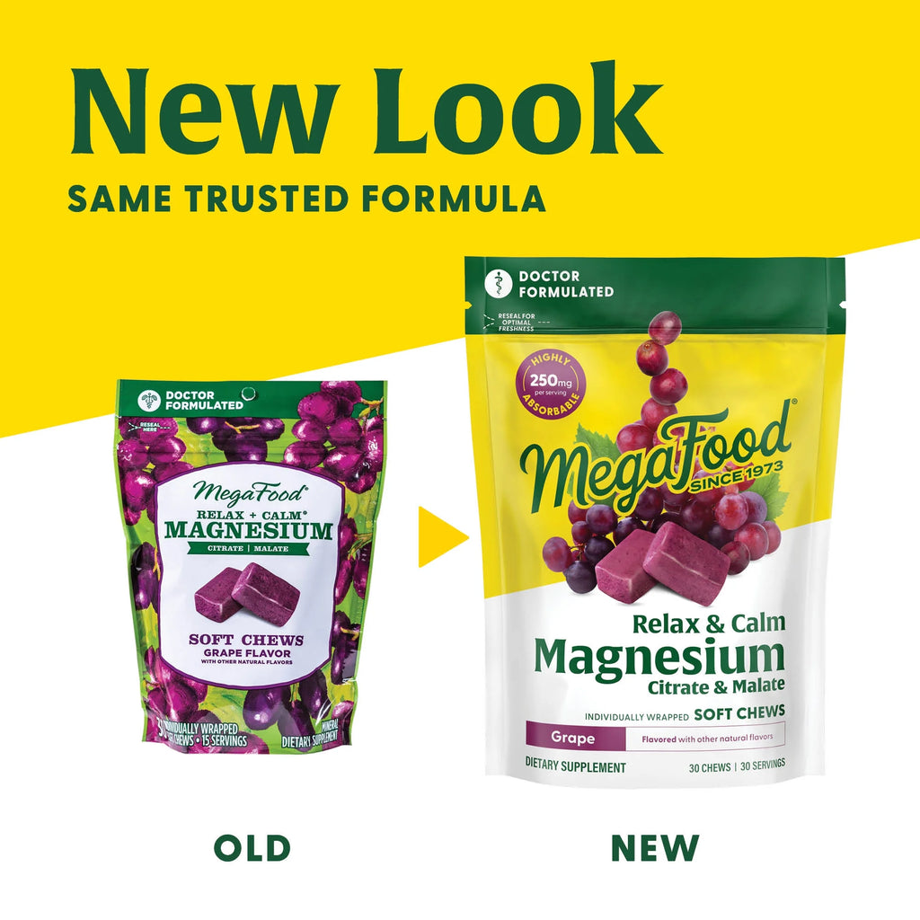 Relax + Calm Magnesium Soft Chews - Citrate & Malate - Grape Flavor - 15 Servings