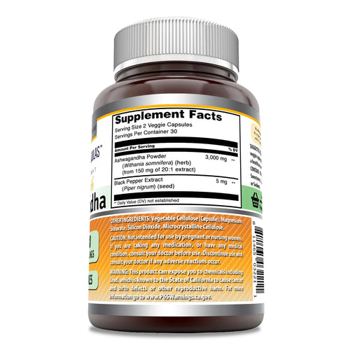 Ashwagandha Extract 3000 Mg per Serving | Powerful Strength | 120 Veggie Capsules Supplement | Made in USA