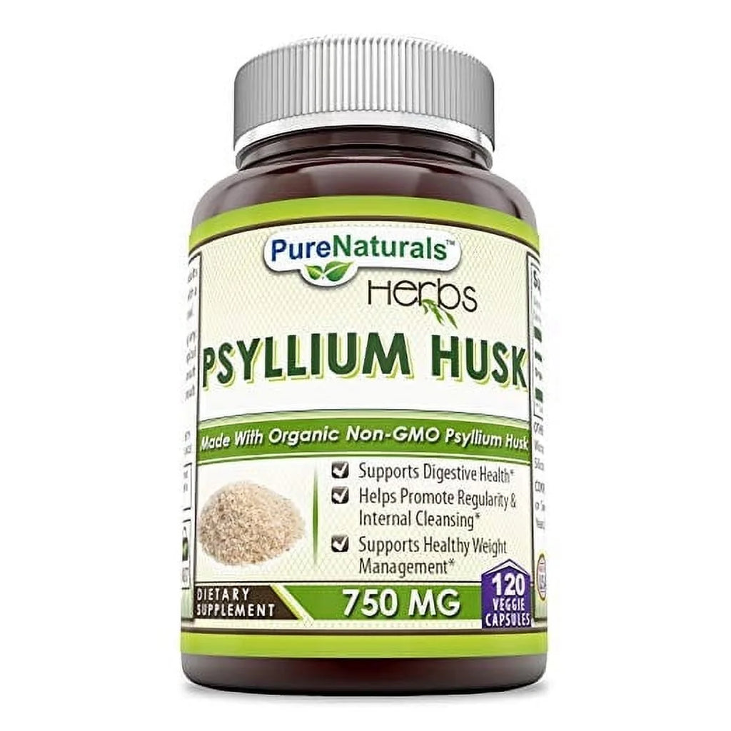 Natural Psyllium Husk 750Mg 120 Veggie Capsules Supplement | Non-Gmo | Gluten Free | Made in USA | Suitable for Vegetarians