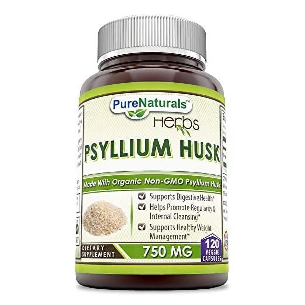 Natural Psyllium Husk 750Mg 120 Veggie Capsules Supplement | Non-Gmo | Gluten Free | Made in USA | Suitable for Vegetarians