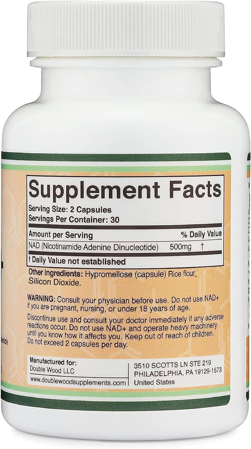 NAD+ Supplement, 500Mg 95% Pure, Vegan Non-Gmo, 30 Day Supply by Double Wood
