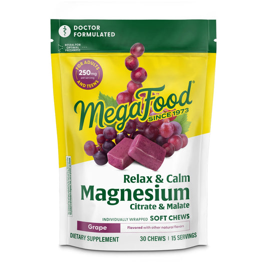 Relax + Calm Magnesium Soft Chews - Citrate & Malate - Grape Flavor - 15 Servings